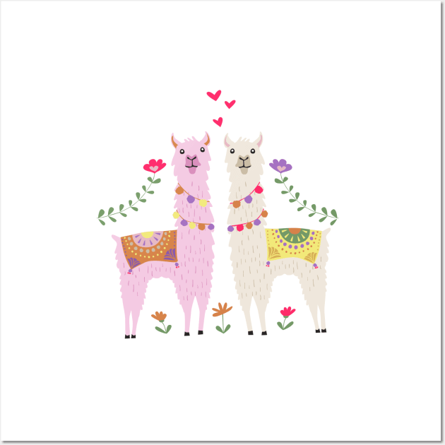 White and Pink Llama Pattern Wall Art by latheandquill